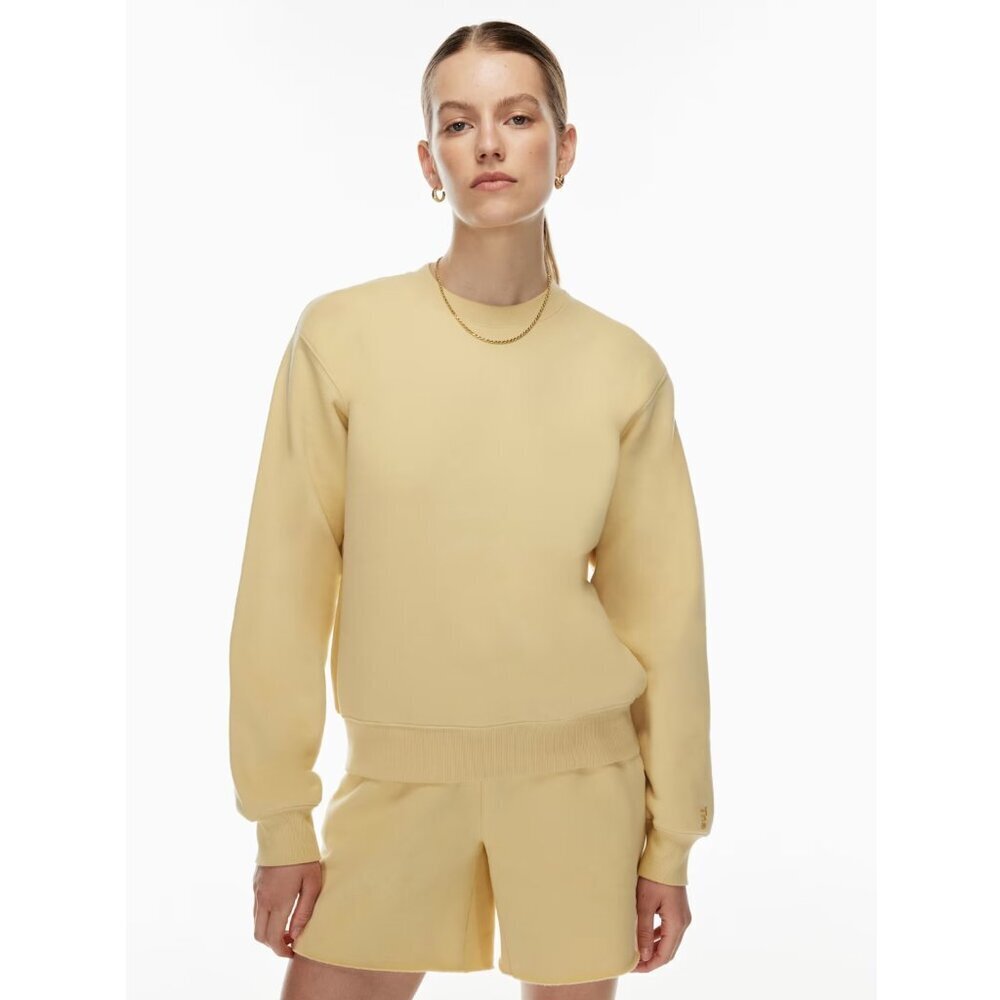 Aritzia TNA Cozy Fleece Perfect Crew Sweatshirt Yellow Solid Pullover Women's S